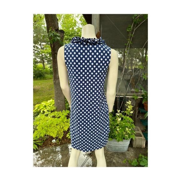 Kate Spade Polkadot Shift Dress Mini Blue White Sleeveless Ruffle Collar - Picture 5 of 12